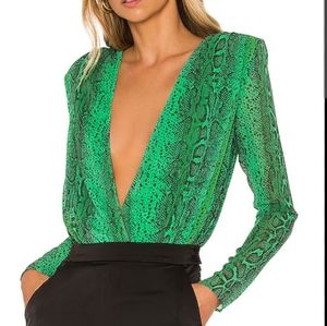 Revolve NBD Sloane green snake print long sleeve bodysuit